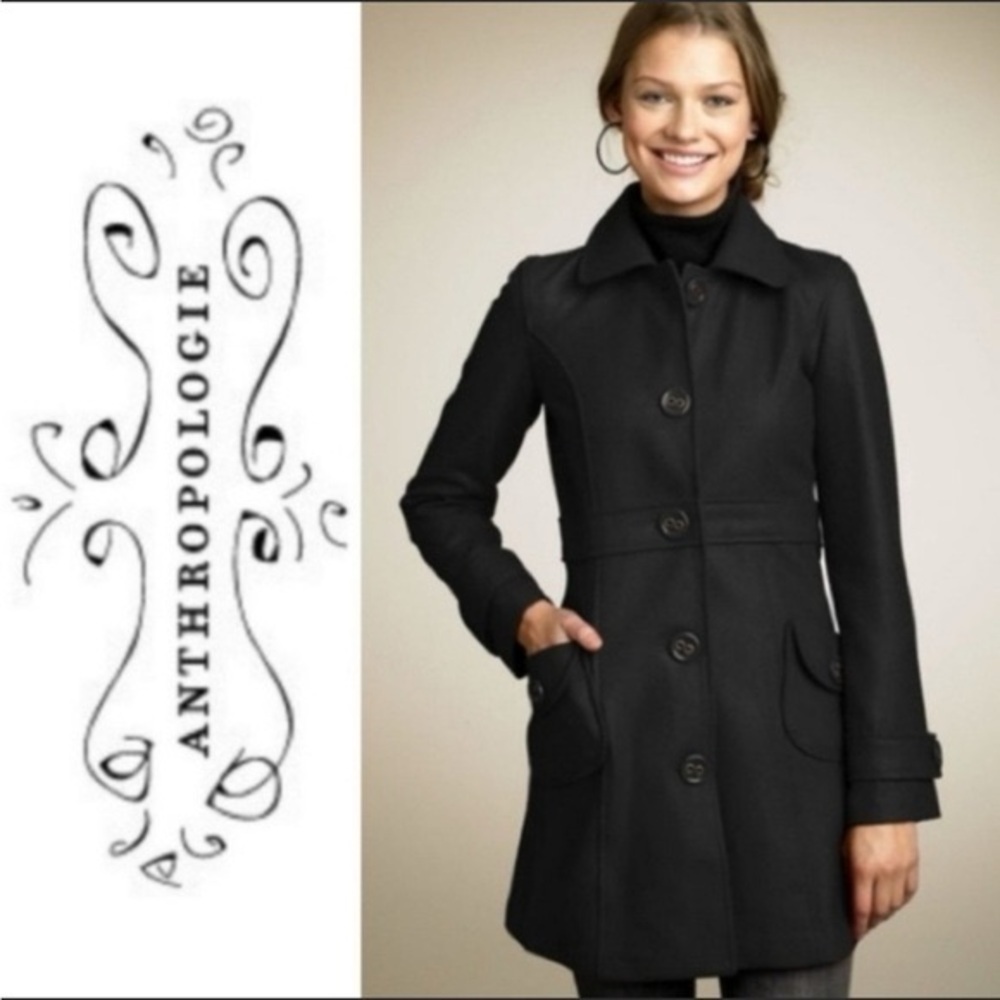 Tulle Anthropologie Part-Wool Black Trench Coat